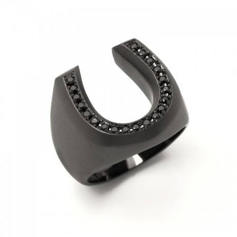 HORSESHOE LINE STONE PINKY RING/MATTE BLACK