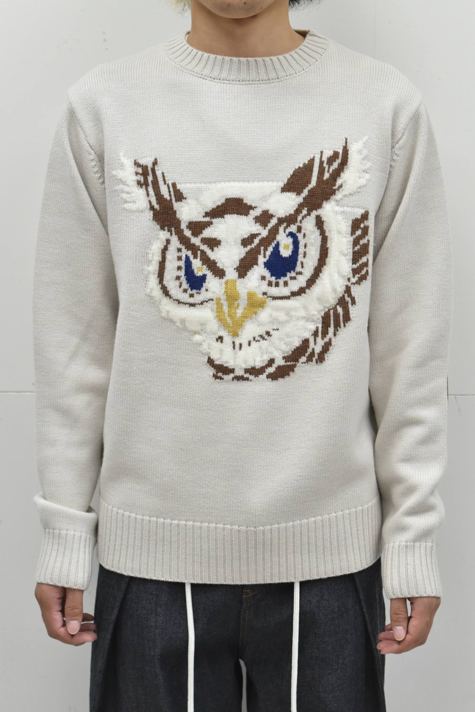 フクロウクルーネックニット ベージュ 【A(LeFRUDE)E】
