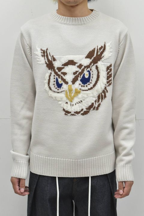 フクロウクルーネックニット ベージュ 【A(LeFRUDE)E】