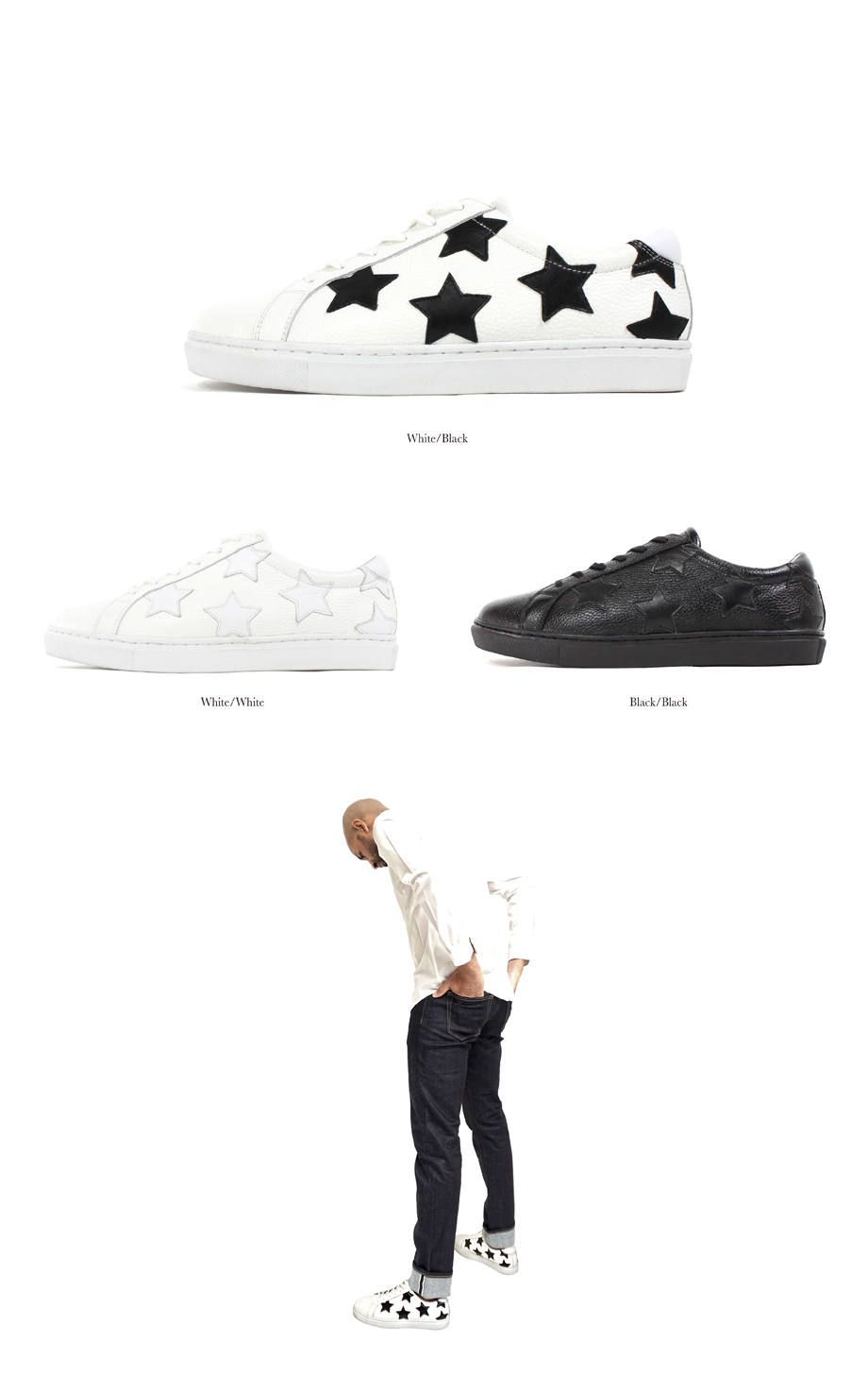 STARデザイン レザースニーカー / 3030WHITE/BLACK