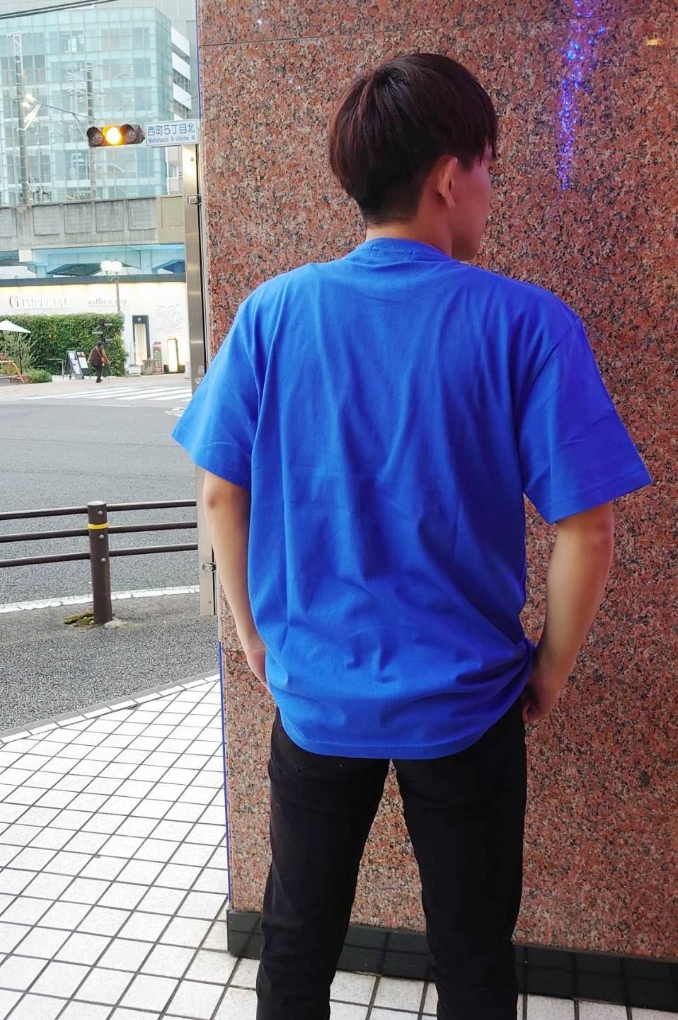 コラボ crew neck t-shirts BLUE【M × ISAMUKATAYAMA BACKLASH】