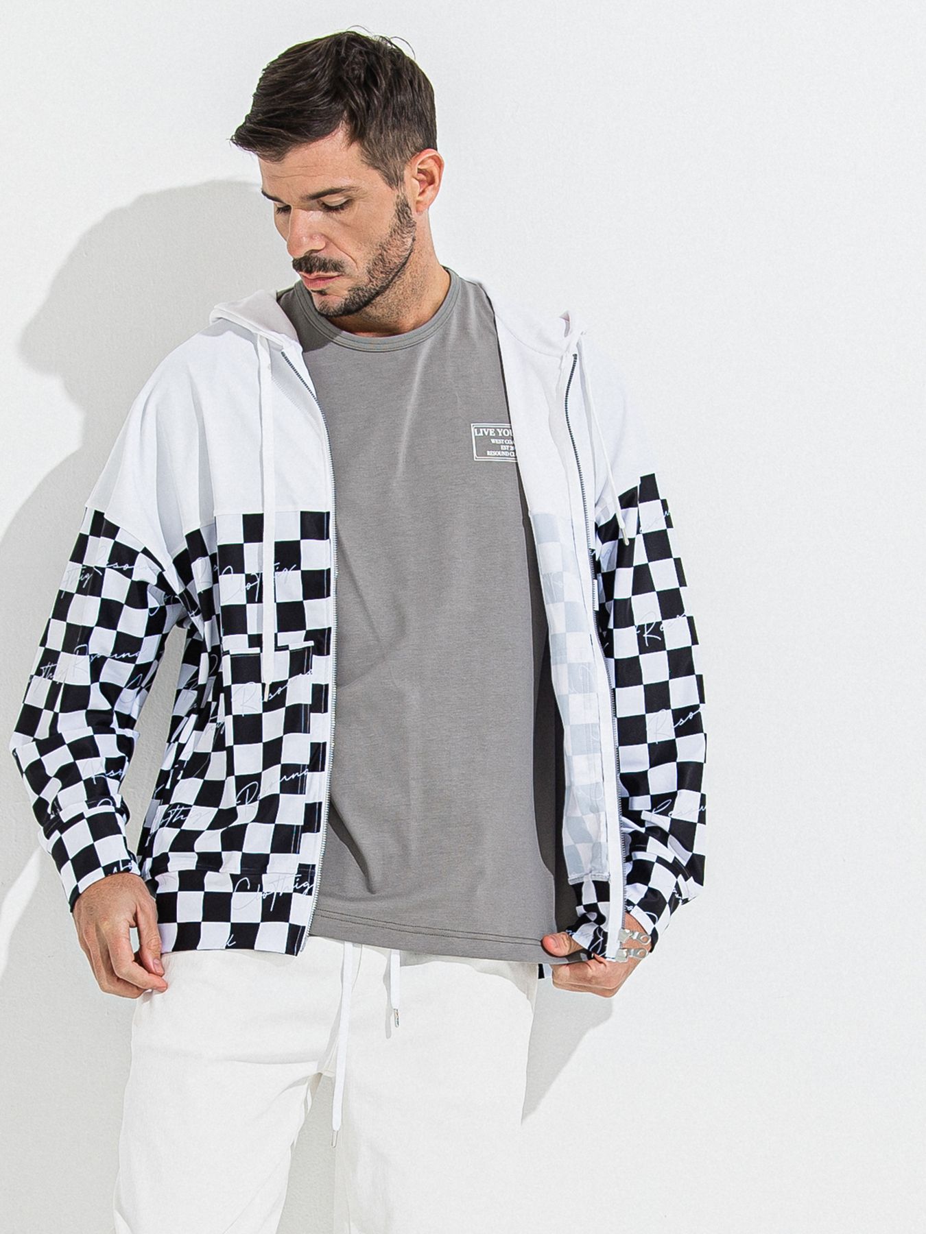 【予約品 】RASH OVER ZIPUP HOODIE / ラッシュガード オーバーサイズジップアップパーカー / チェッカーフラッグ