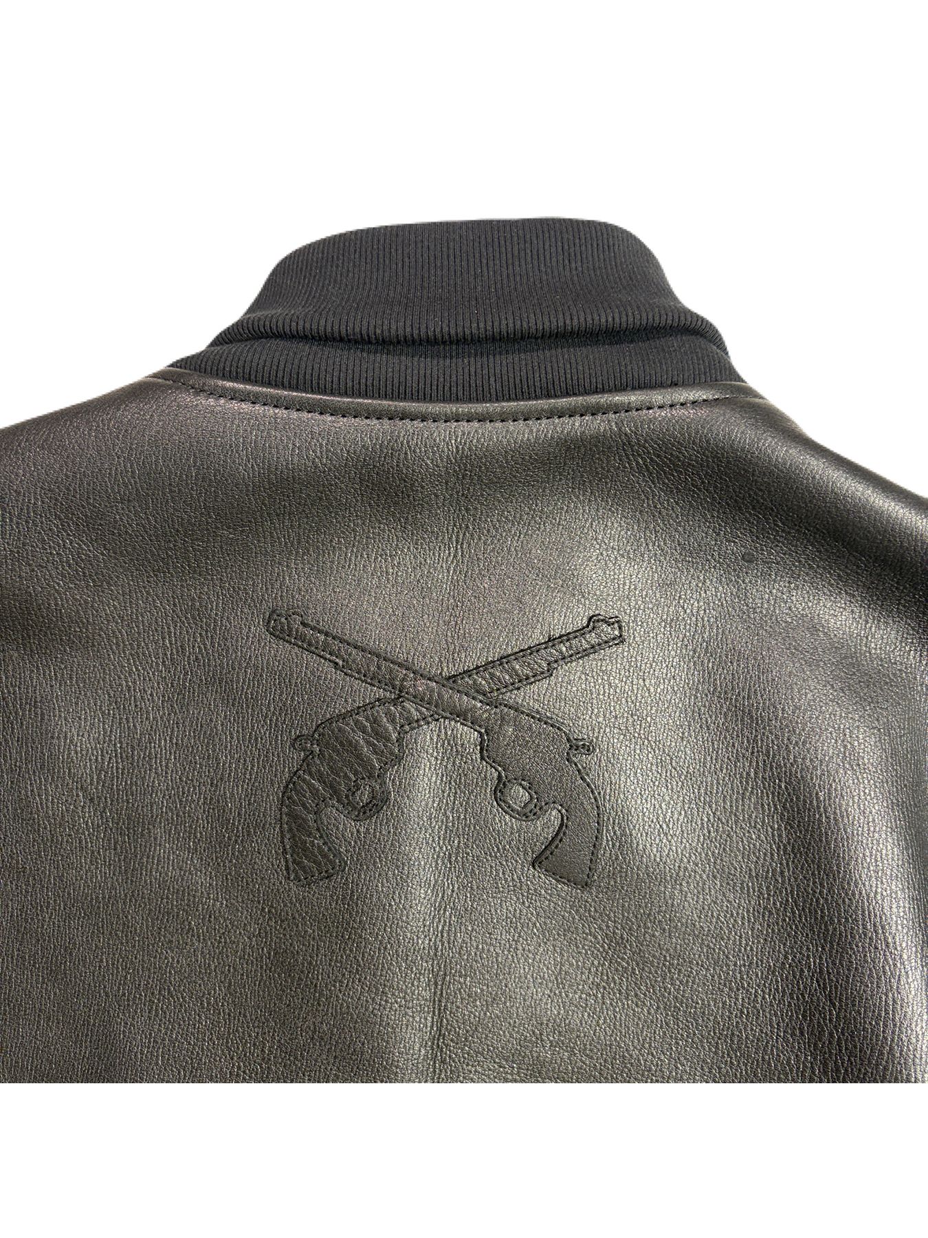 【予約品 3月9日(月) 18:00 締切】COW LEATHER RIB JKT / カウレザー スタジアム ジャンパー / ブラック