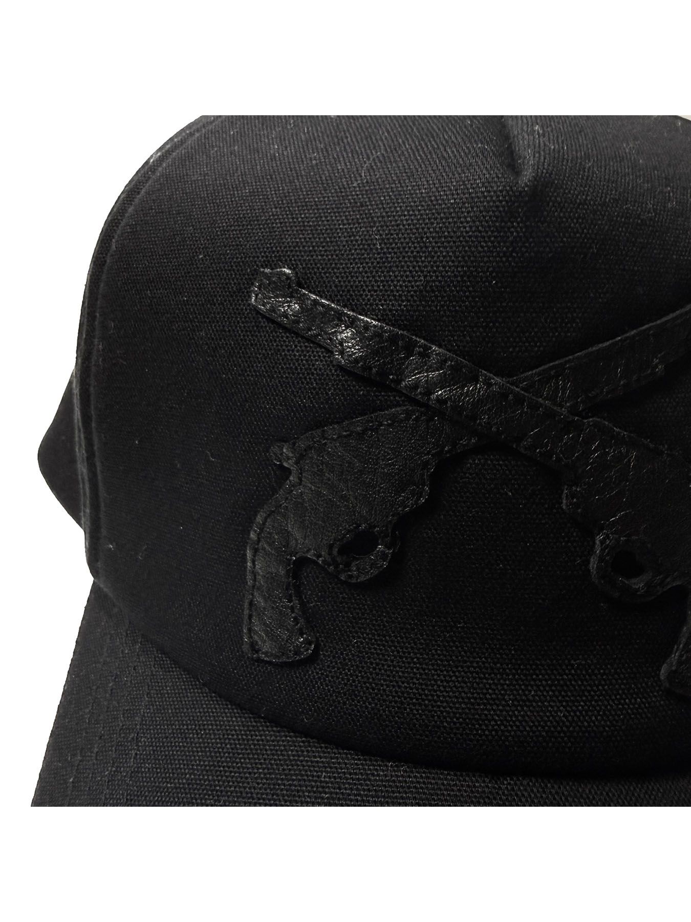 【予約品 3月9日(月) 18:00 締切】CROSSGUN LEATER CAP / クロスガン レザーパッチ ベースボールキャップ / ブラック