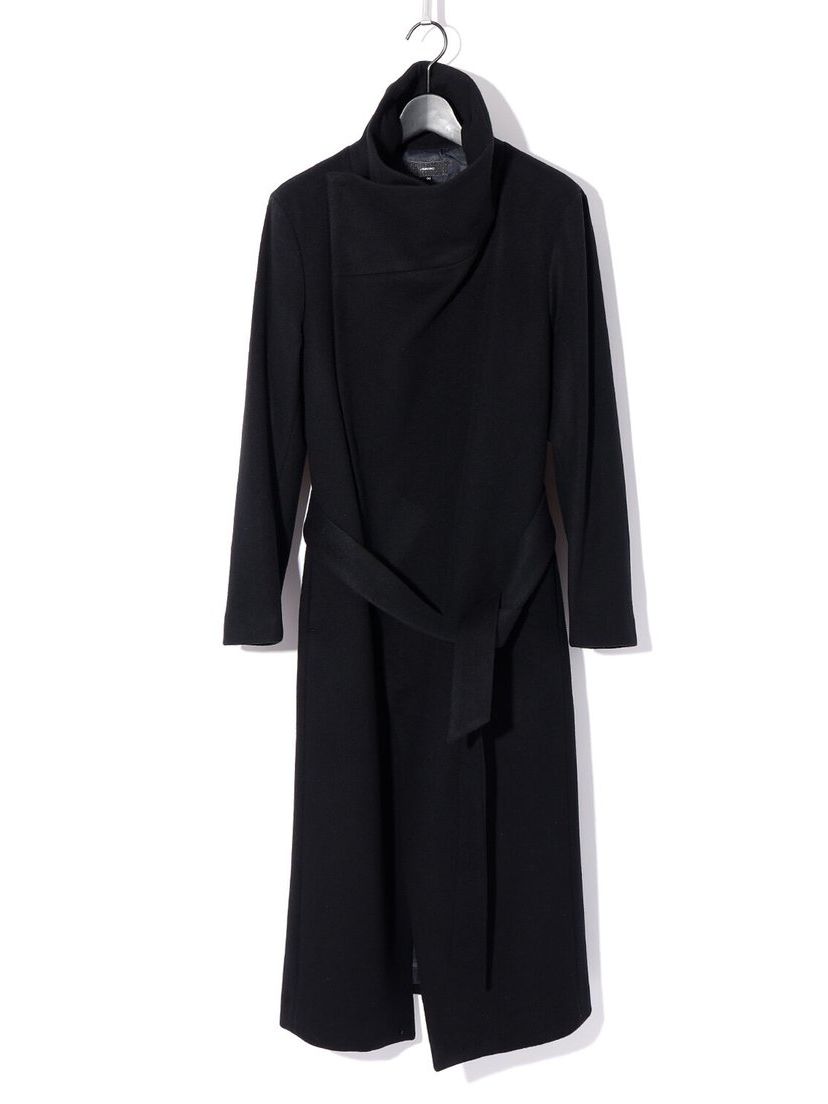 Beaver Wool High collar Wrap Maxi Coat / ブラック 【ys Yuji SUGENO】