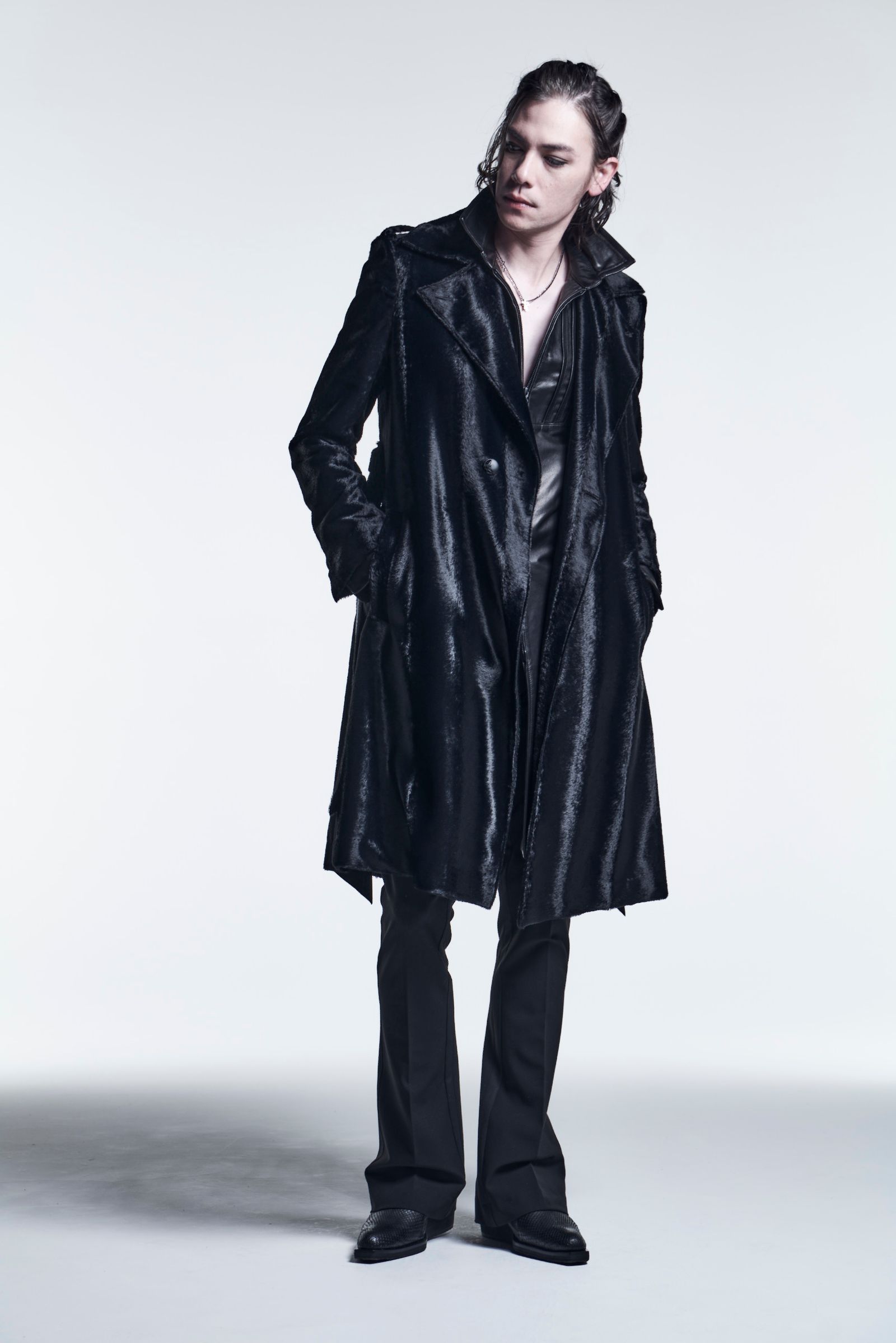 《予約品》 PinTuckLeatherFlareShirts CowLeather / Black 【kiryuyrik】 9月入荷予定