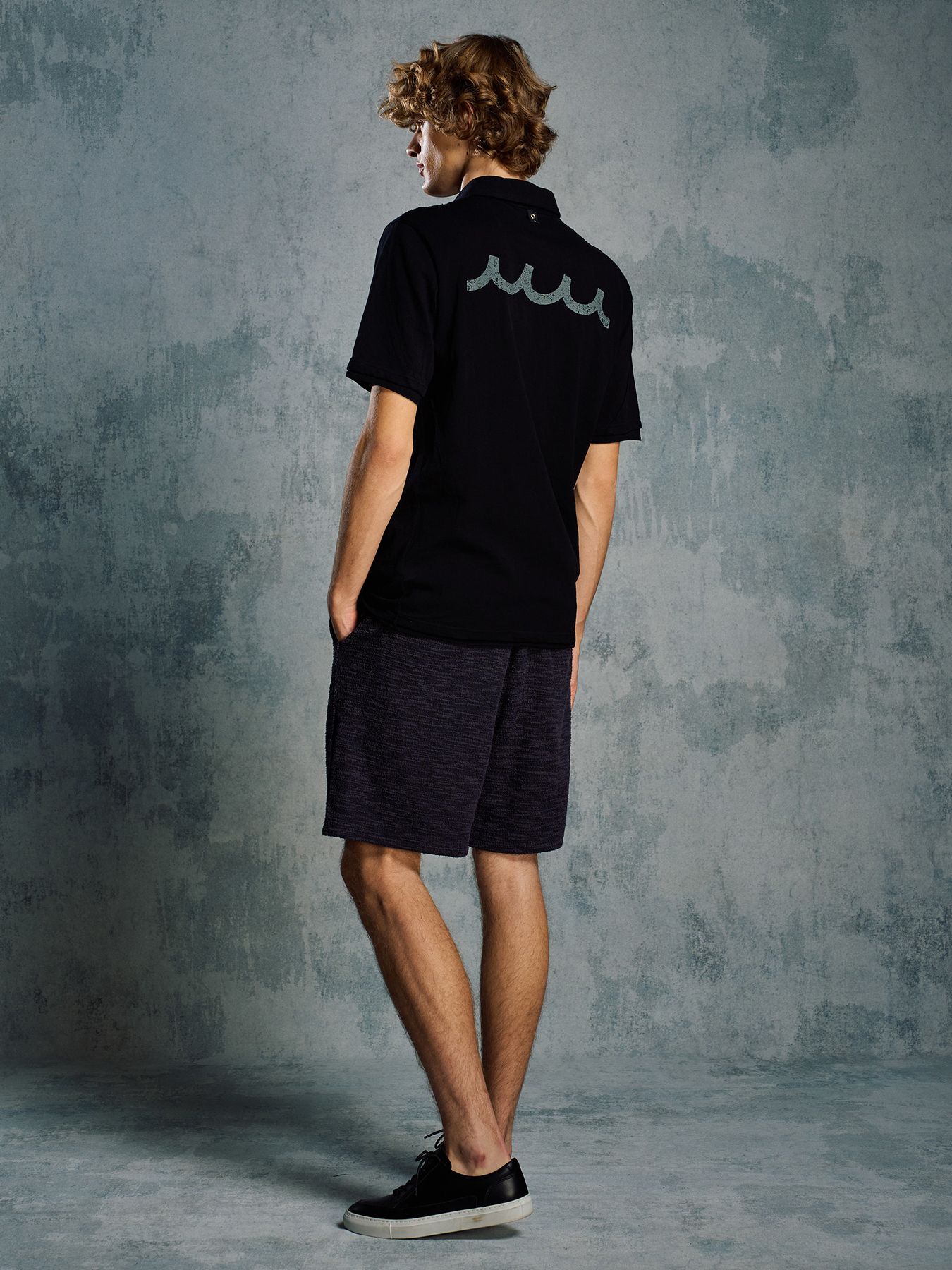 【予約品 1月25日(日) 締切】muta × wjk collection：cut-off polo S/S (printed) / カットオフ ポロ ショートスリーブ / ブラック