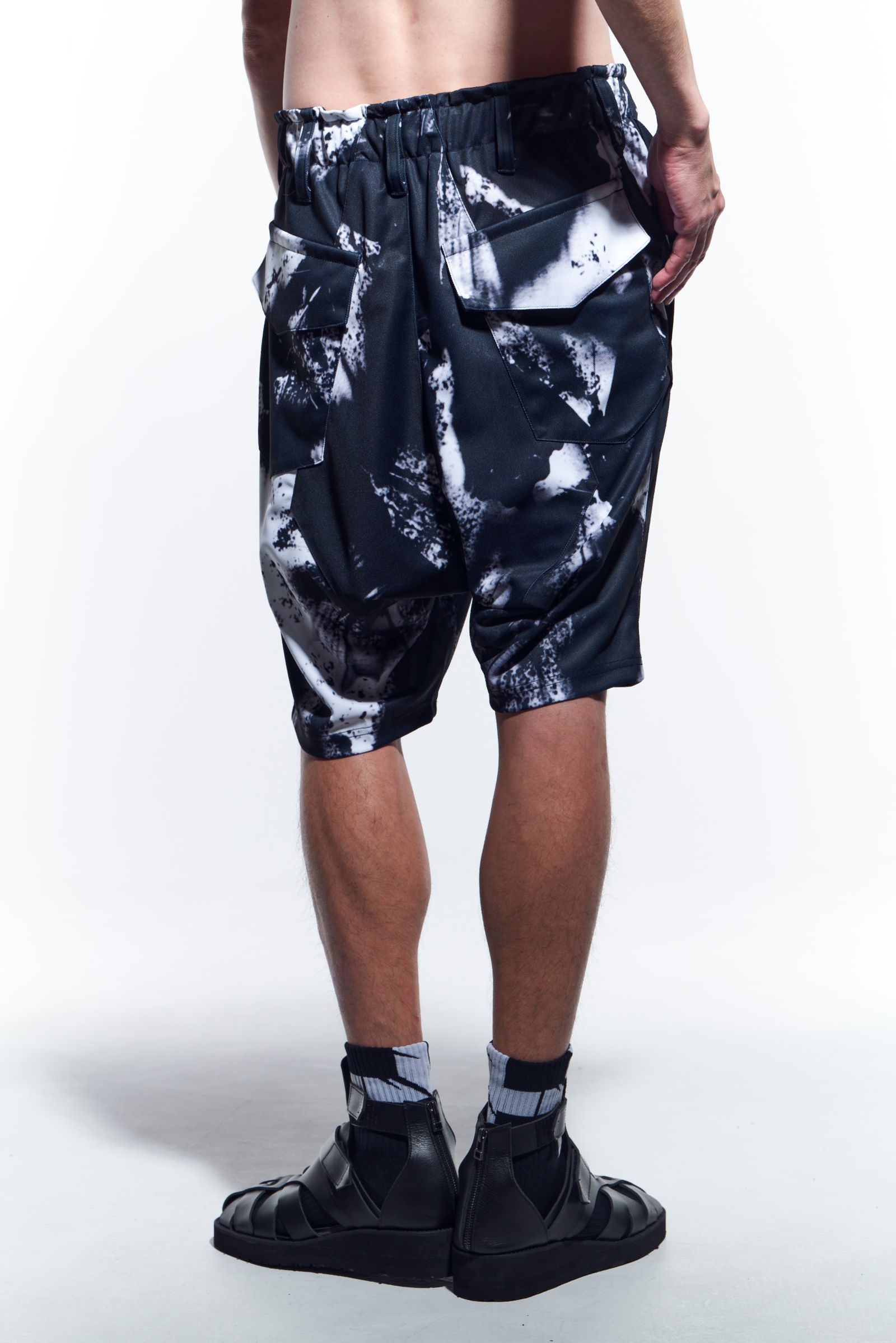 《予約品》 SaruelShortPants サルエルパンツ InkJetPrintJersey / Black&Grey 【kiryuyrik】 5月入荷予定
