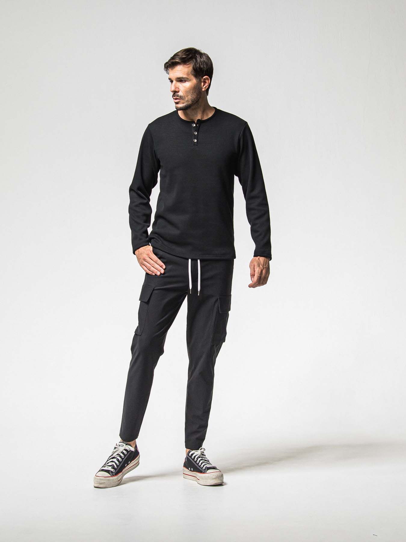 【予約品 8月31日(日) 締切】VELOURS FLEECE THERMAL HENRY / ベロアフリース サーマル ヘンリーネック / ブラック