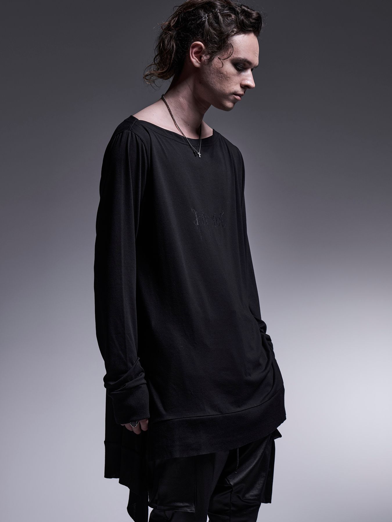 Boat Neck Flare T-Shirt / ボートネック フレアTシャツ / ブラック