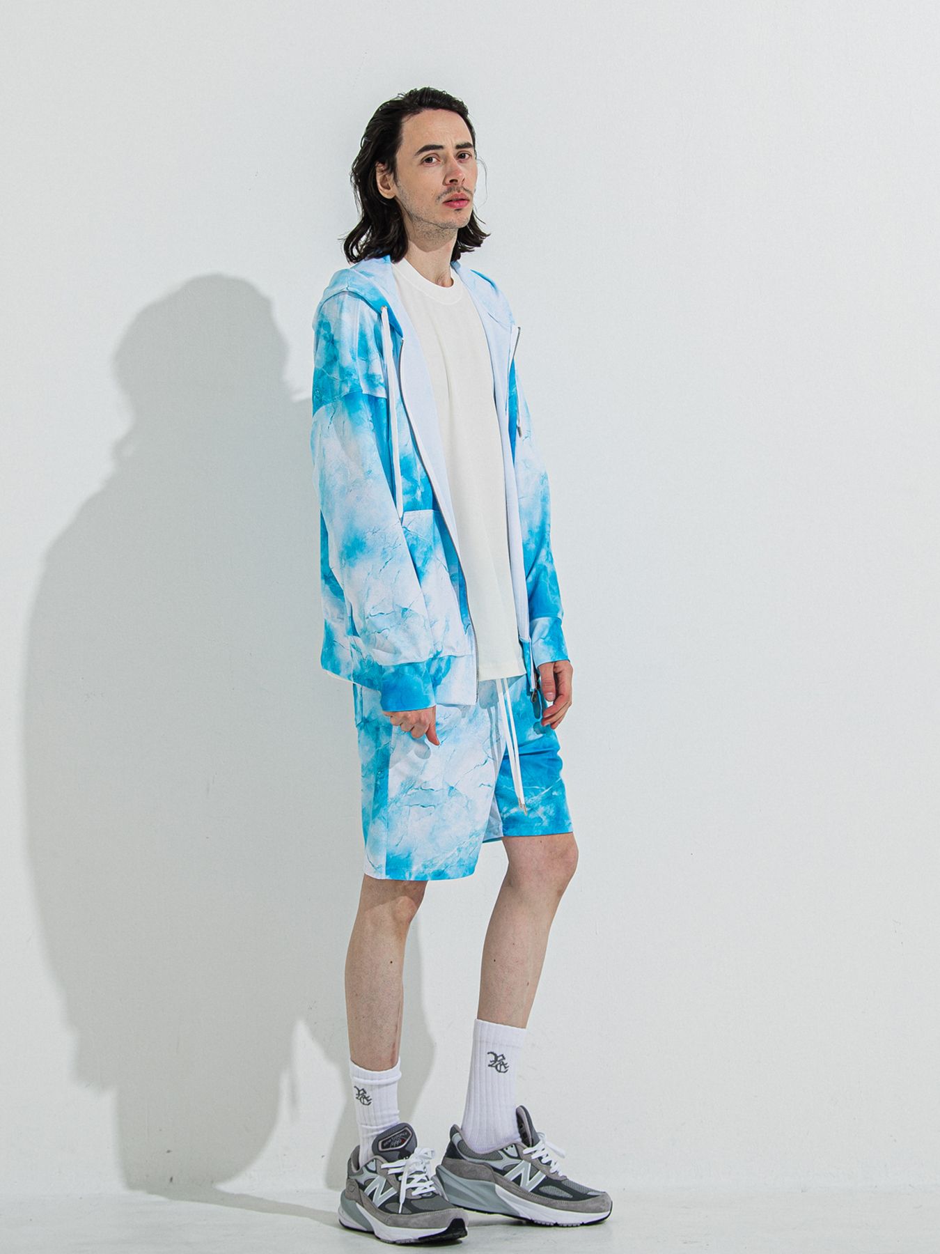 【予約品 】RASH OVER ZIPUP HOODIE / ラッシュガード オーバーサイズジップアップパーカー / マーブルブルー