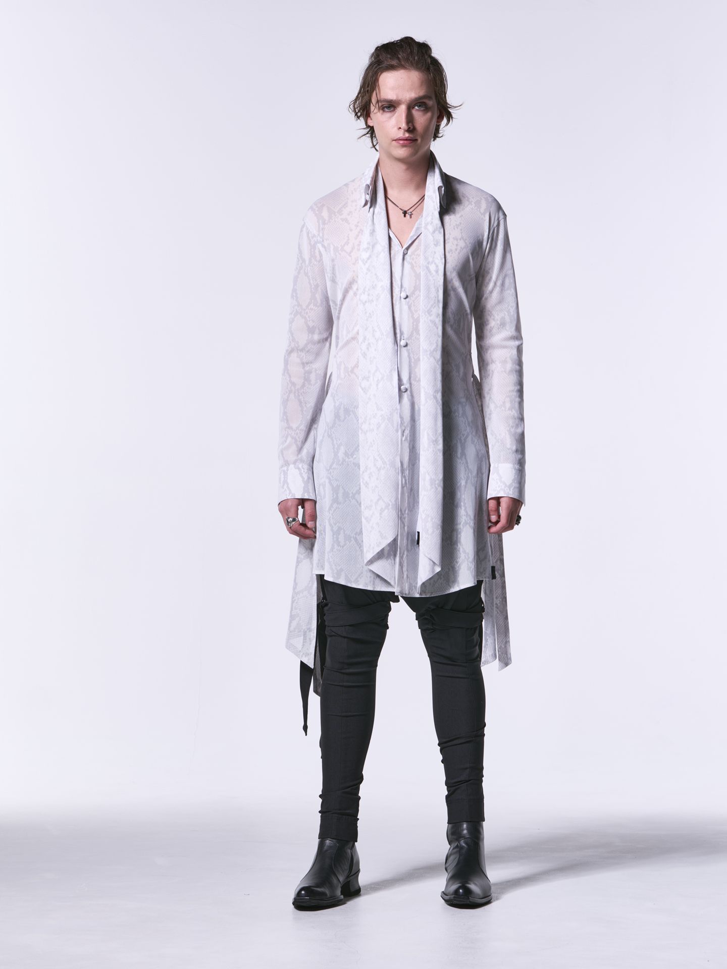 《予約品1月13日 10時締め》 FlareShirt / メッシュフレアシャツ / ホワイトパイソン