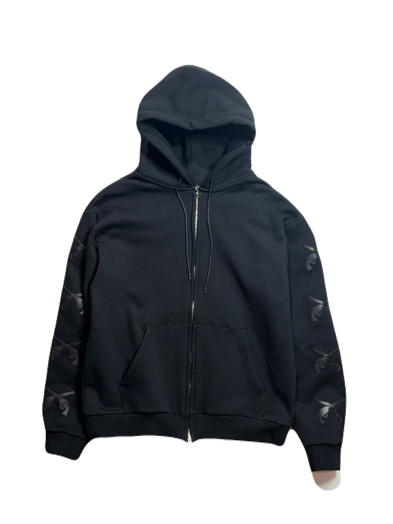 【予約品 3月9日(月) 18:00 締切】LEATHER PATCH HOODIE / レザーパッチ ジップフーディ / ブラック