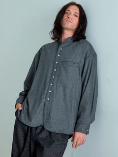 【予約品 】Bojour / ウール デザインシャツ / 杢グレー