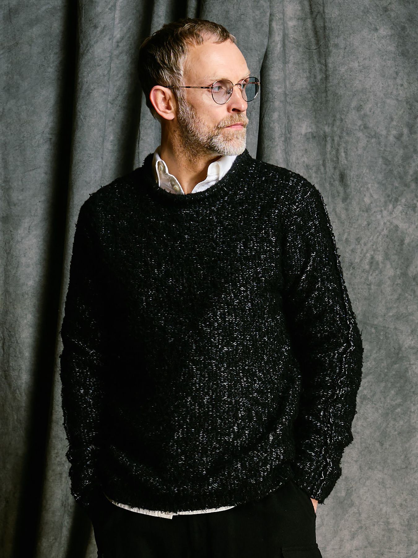 【予約品 4月19日(日) 18時締切】fancy yarn crew-neck knit / クルーネックニット / ブラック