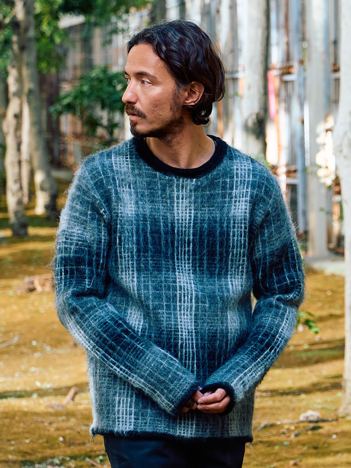 【予約品 】mohair shaggy knit crew / モヘアシャギーニット クルーネック / ブラックチェック