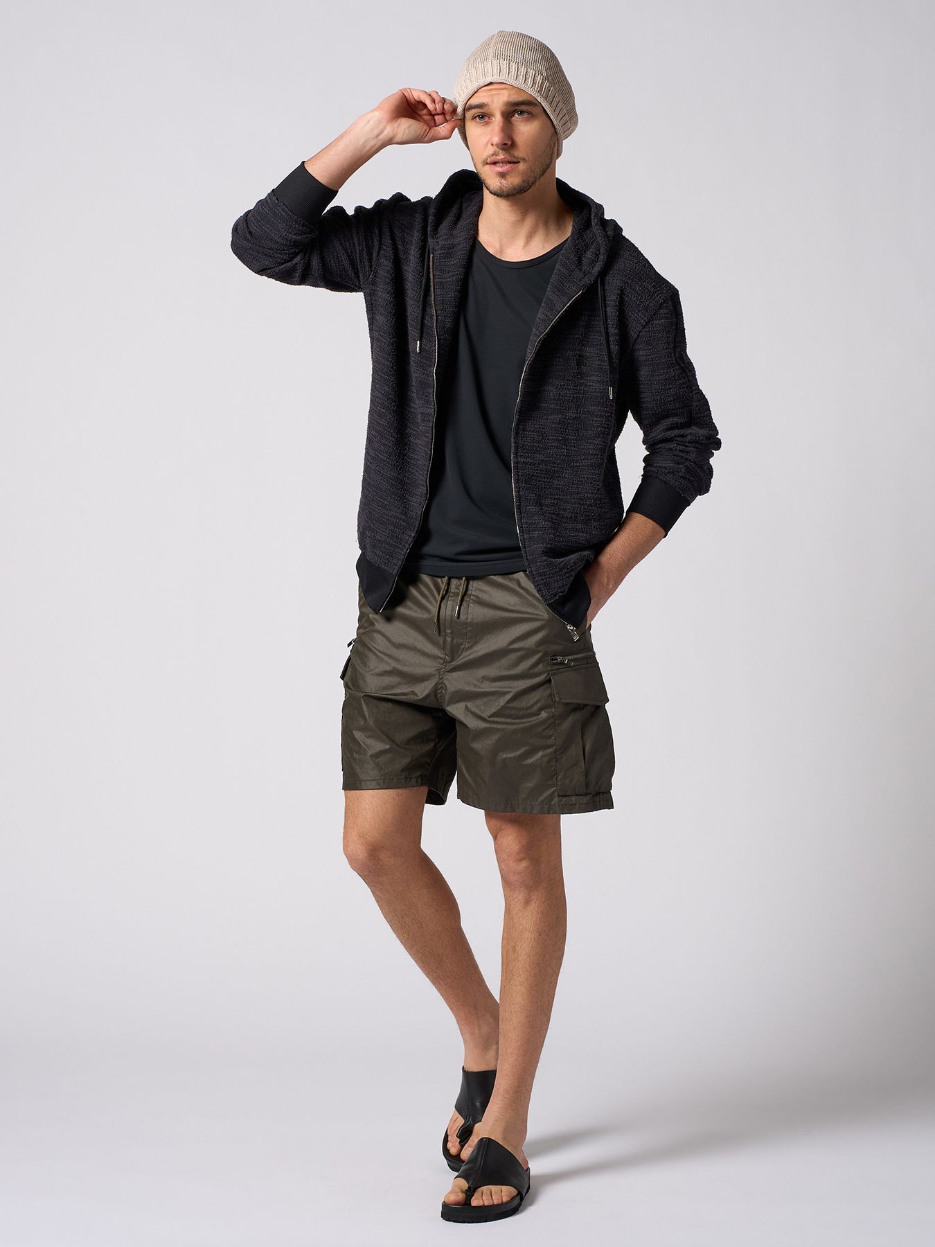 【予約品 1月25日(日) 締切】muta × wjk collection：knit jacquard relax parker / ニットジャガード リラックスパーカー / ブラック