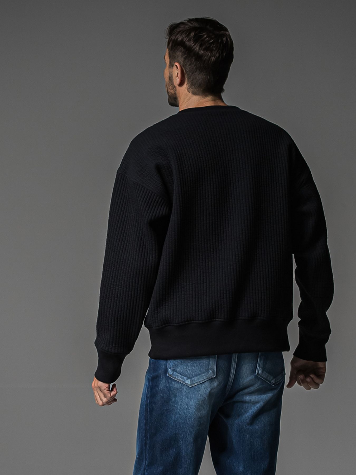 【予約品 】STRIPE QUILTING DROP TRAINER / ストライプキルティング ルーズトレーナー / ブラック