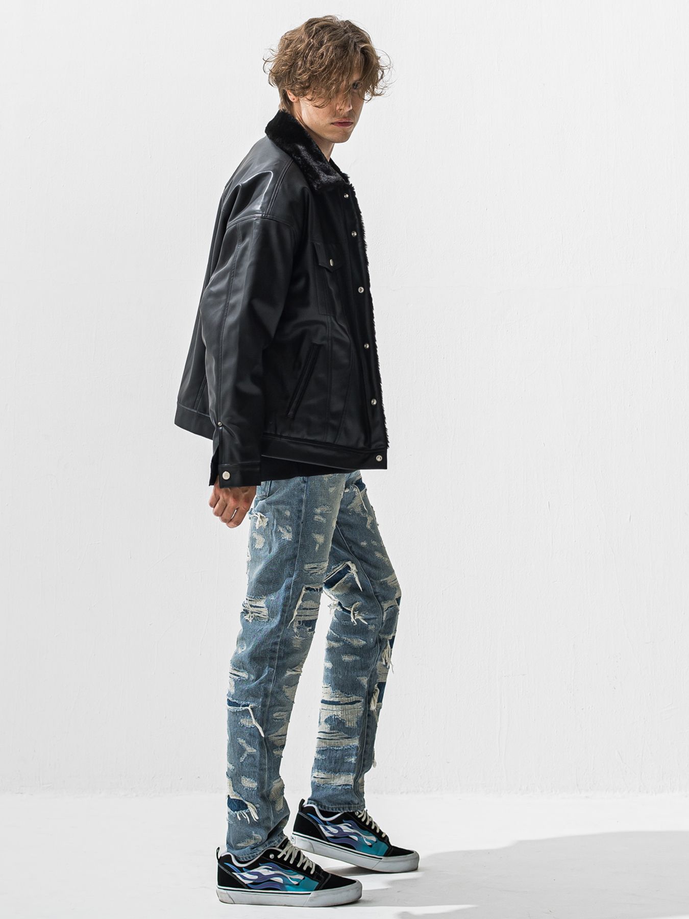 【予約品 9月6日(日) 締切】LEATHER FUR OVER G / レザー ファー オーバー Gジャン / ブラック