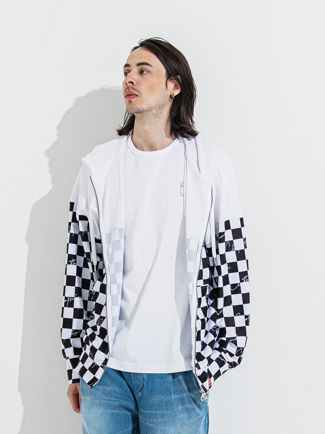 【予約品 】RASH OVER ZIPUP HOODIE / ラッシュガード オーバーサイズジップアップパーカー / チェッカーフラッグ