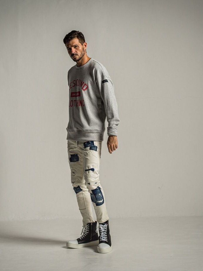 《予約9月1日18時締め》 college  velours fleece drop trainer  / ルーズトレーナー / グレーレッド