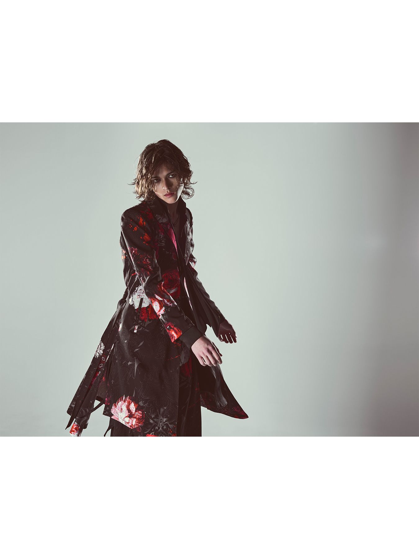 【予約品 6月29日(月) 締切】Goth Flora Suede Satin Wide Tuck Slacks / ワイドタックスラックス / ブラック