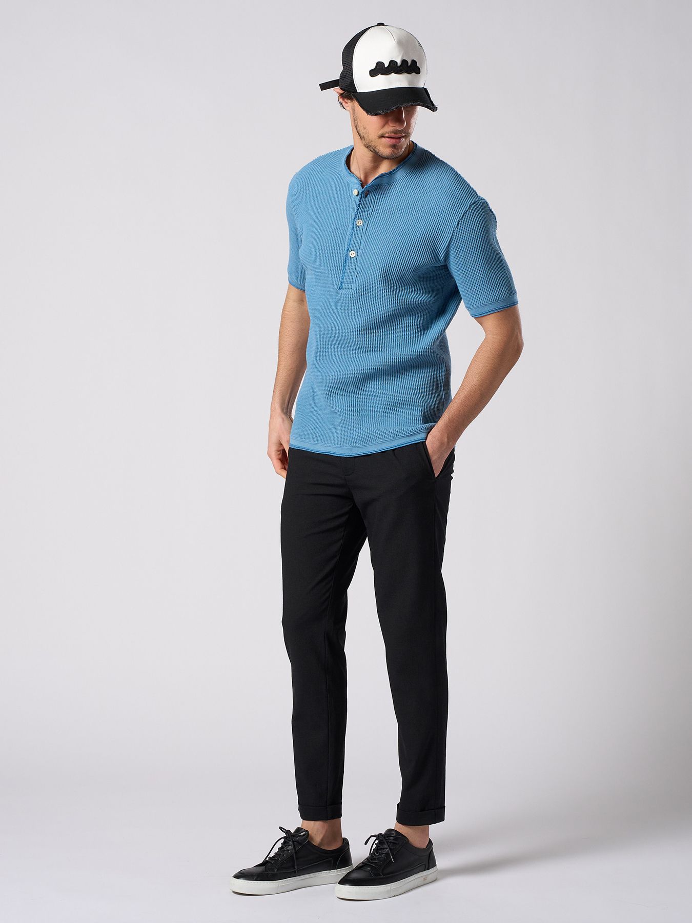 【予約品 1月25日(日) 締切】muta × wjk collection：wave cut-off mesh cap / ウェーブ カットオフ メッシュキャップ / ブラック×ホワイト