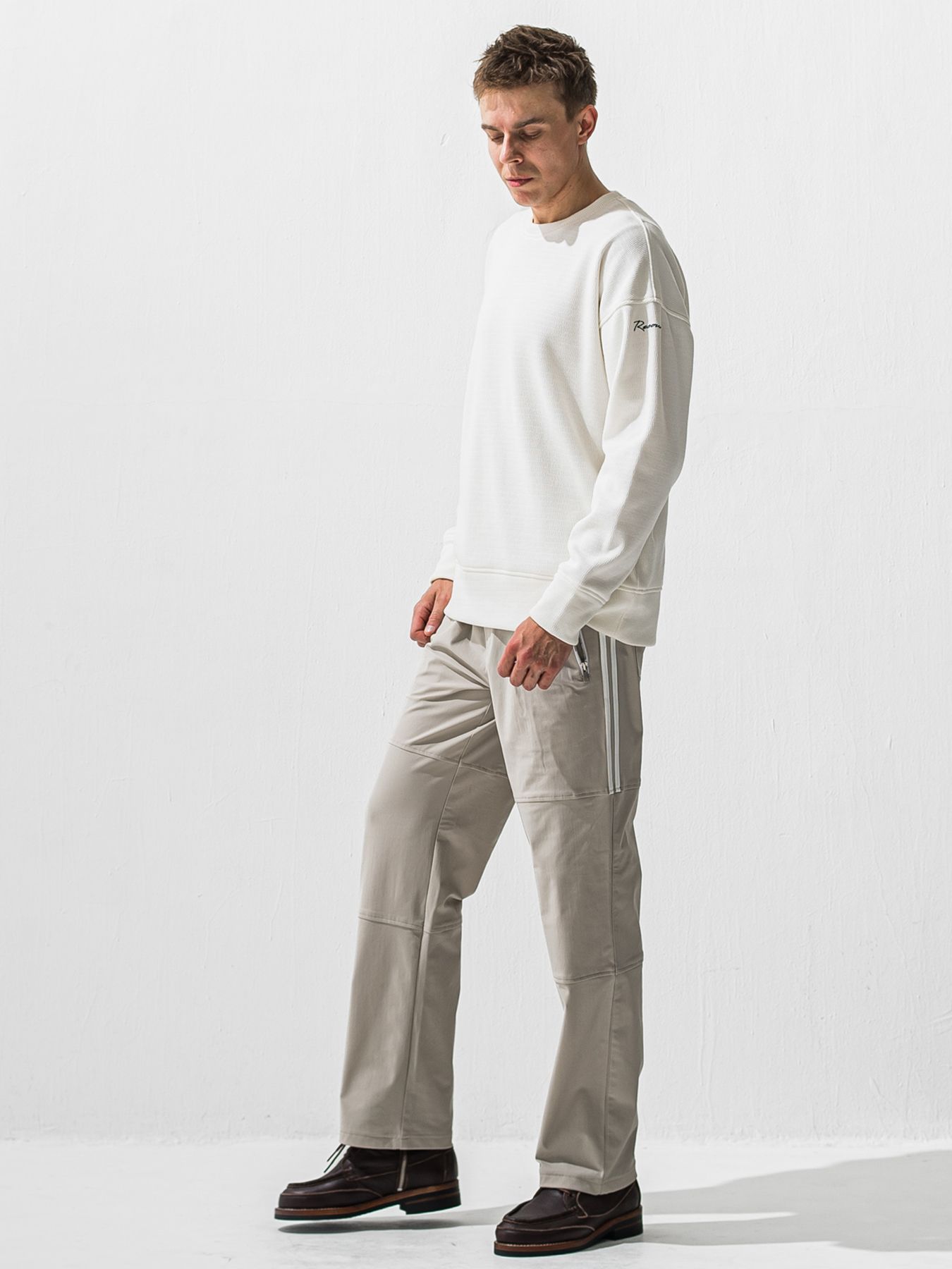 【予約品 9月6日(日) 締切】VELOURS FLEECE THERMAL LOOSE TRAINER / 裏起毛 ハニカムサーマル ルーズトレーナー / ホワイト