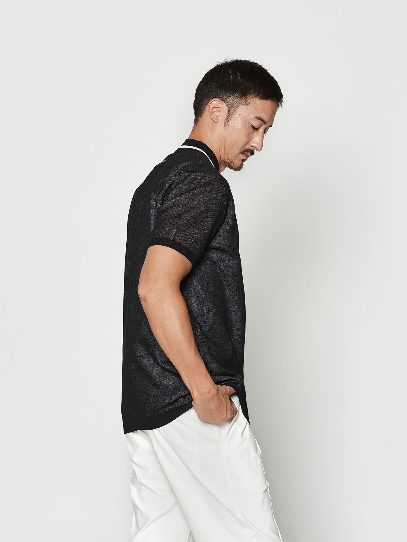 【予約品 10月9日(木) 締切】muta Sheer Knit S-S Top / シアーニットTシャツ / ブラック【Acanthus × muta MARINE】
