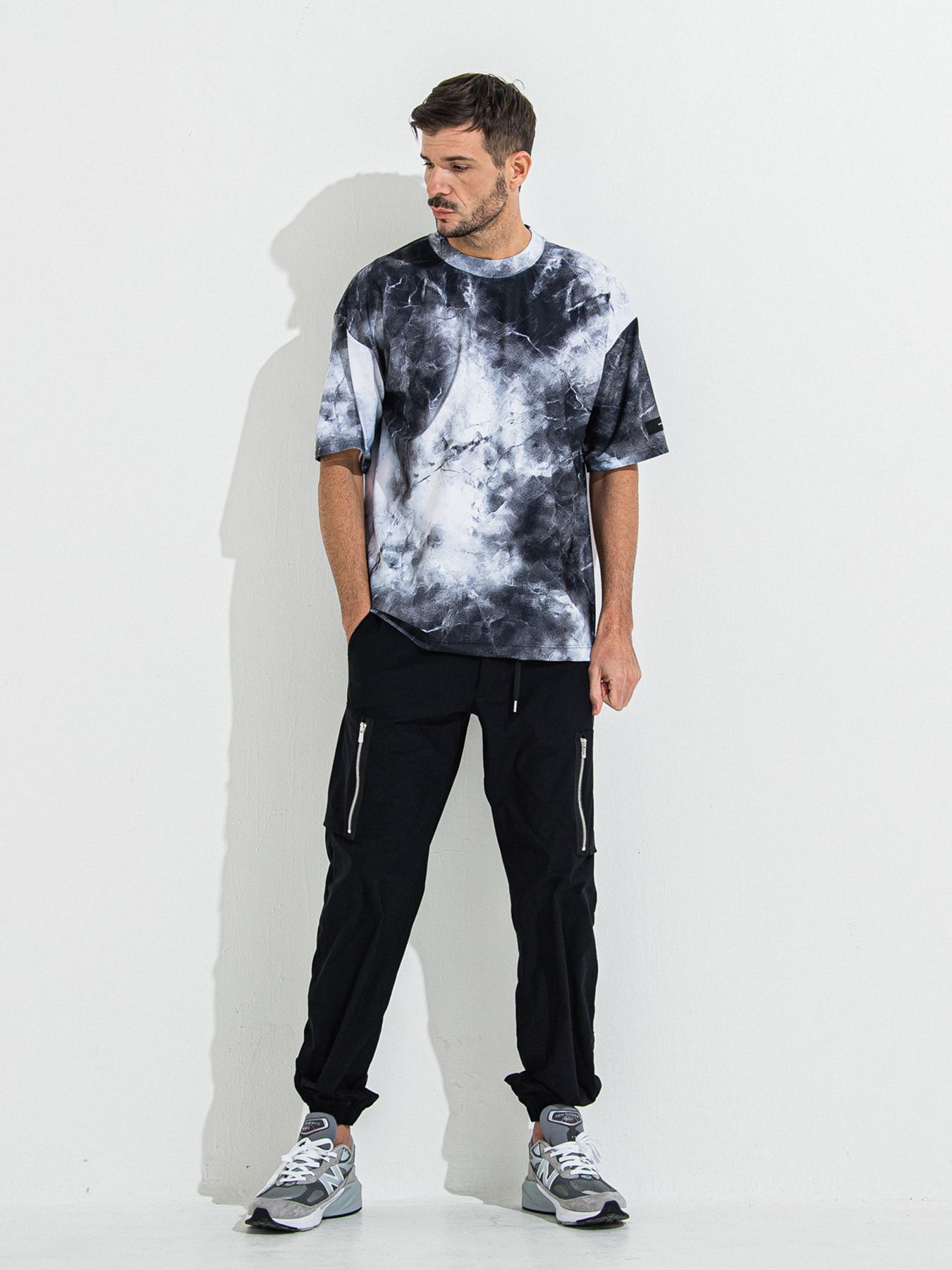 MARBLE RASH OVER T / ラッシュガード マーブルオーバーサイズTシャツ / ブラック