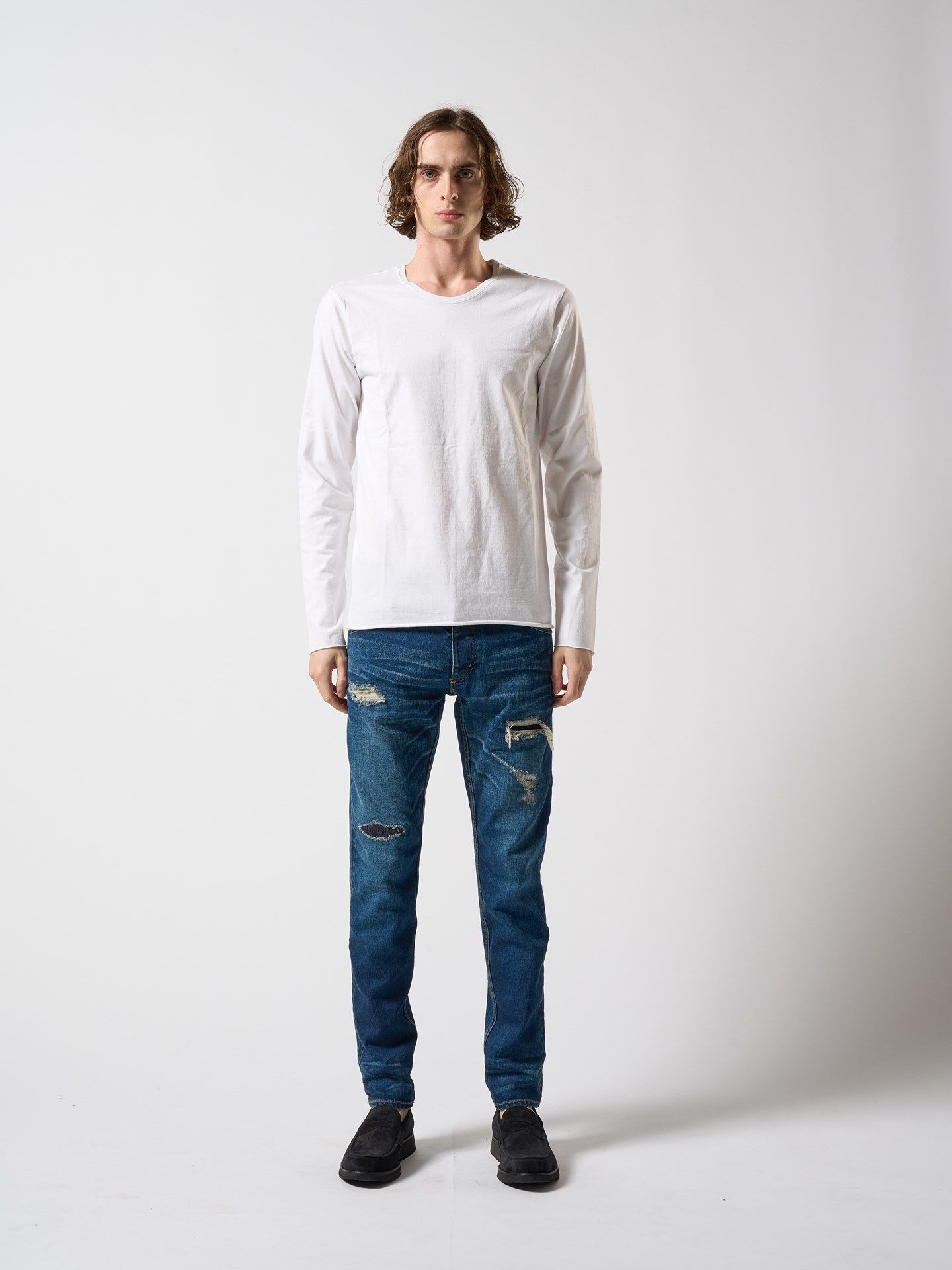 【予約品】 cut-off crew-neck L/S / クルーネックTシャツ / ホワイト