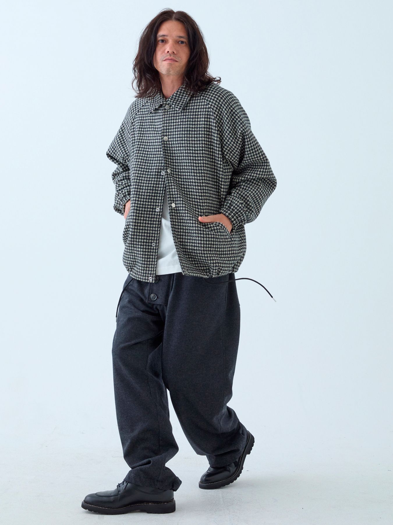 【予約品 】Houndcoach / ウール コーチジャケット / ホワイト×ブラック千鳥