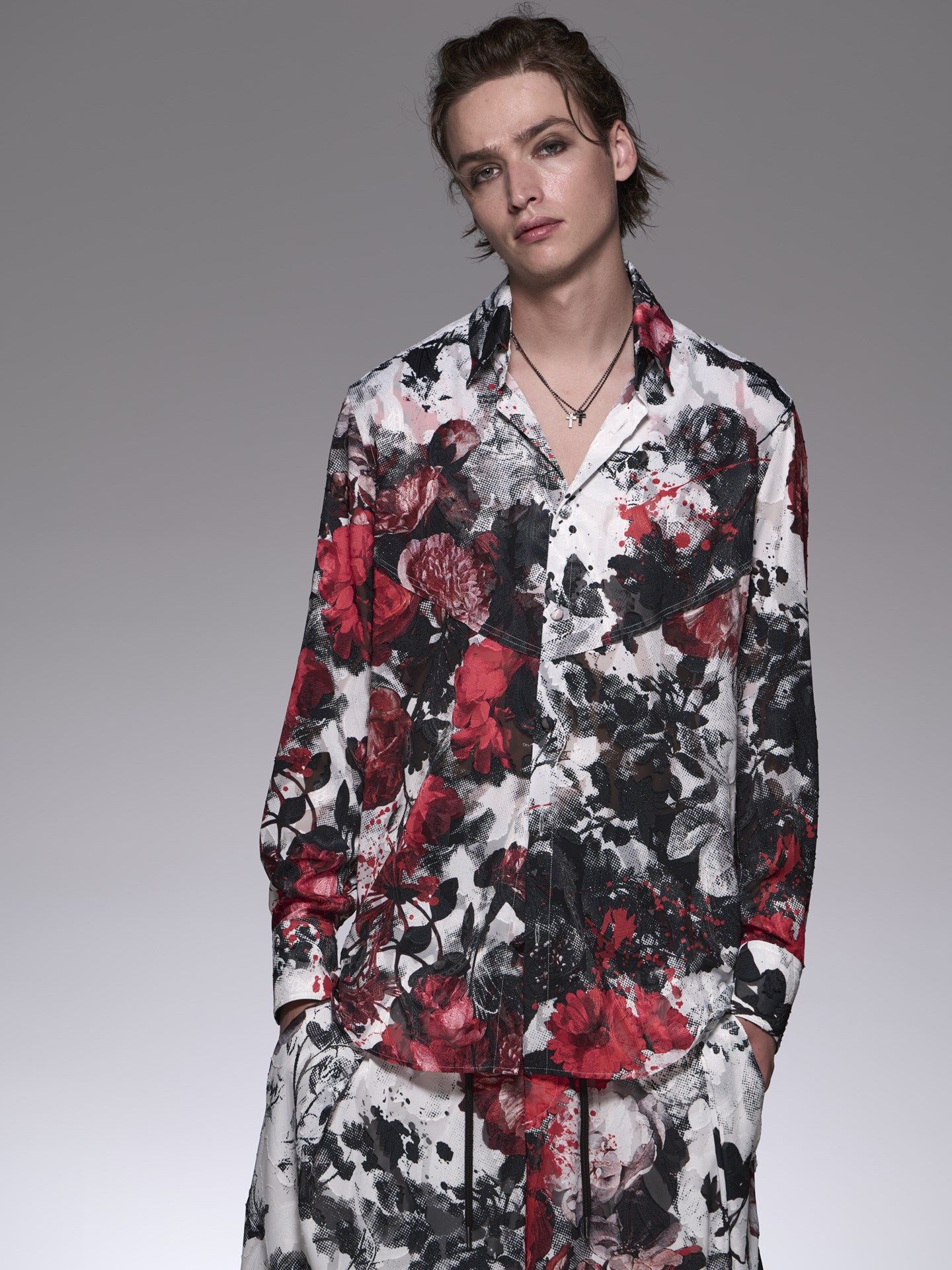 《予約品》 SplashFloraShirt / シャツ / ホワイト＆レッド