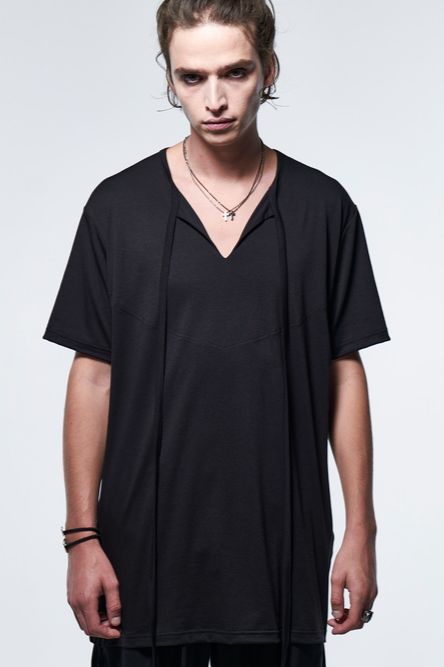 《予約品》 PipingSlitT-Shirt / ブラック 【kiryuyrik】 2023年4月以降入荷予定