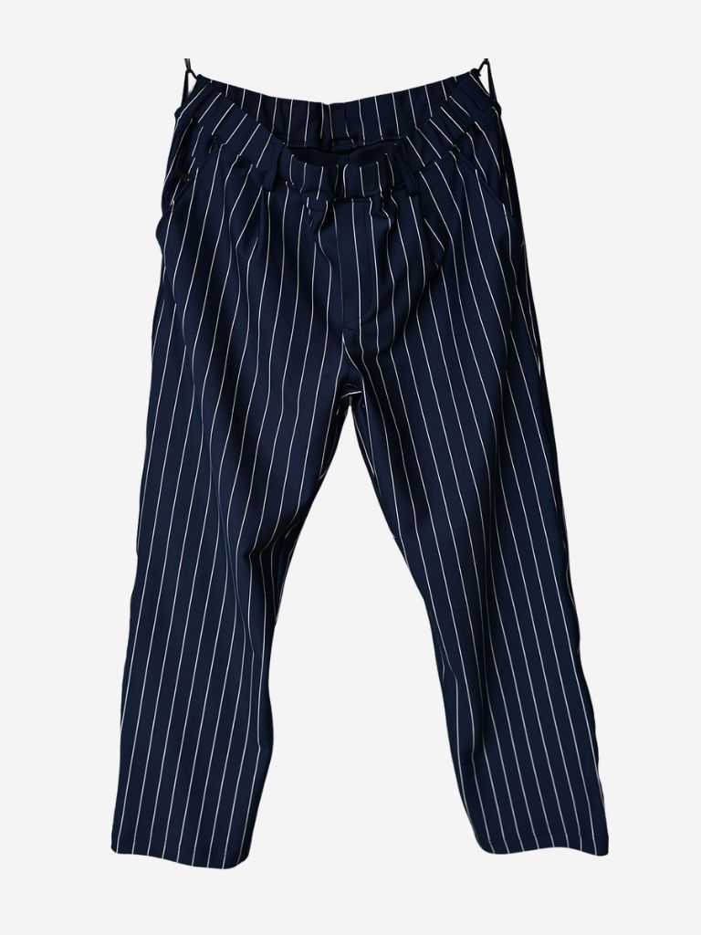 《予約11月17日19時締め》 CHRIS EASY WIDE TUCK PANTS / ワイドタックパンツ / ネイビー・ストライプ