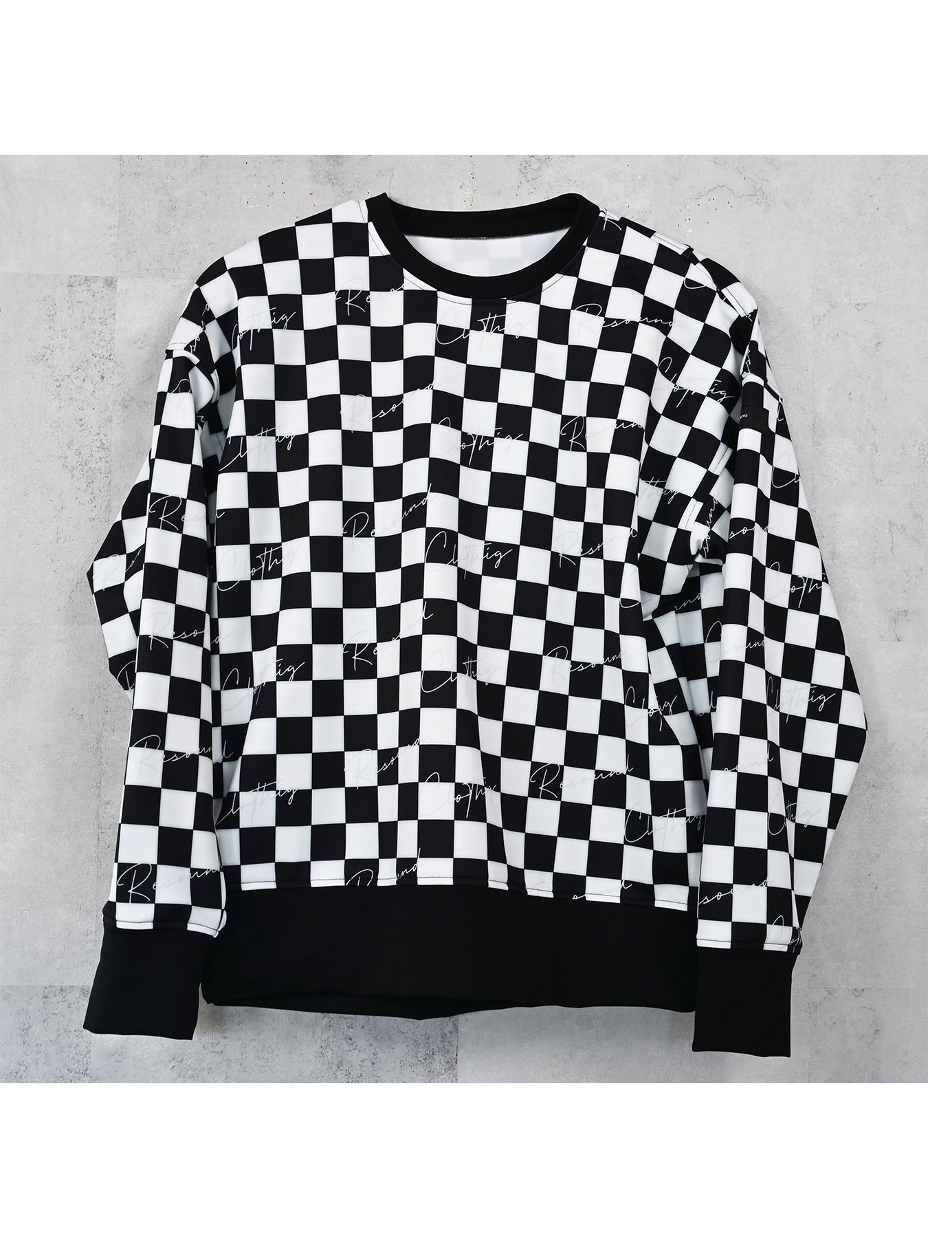 【予約品 9月6日(日) 締切】CHECKER BACK FLEECE TRAINER / 裏起毛 ルーズトレーナー / ホワイト×ブラック