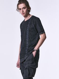 《予約品》 CrewNeckLayered-T / メッシュ Tシャツ / ブラックパイソン