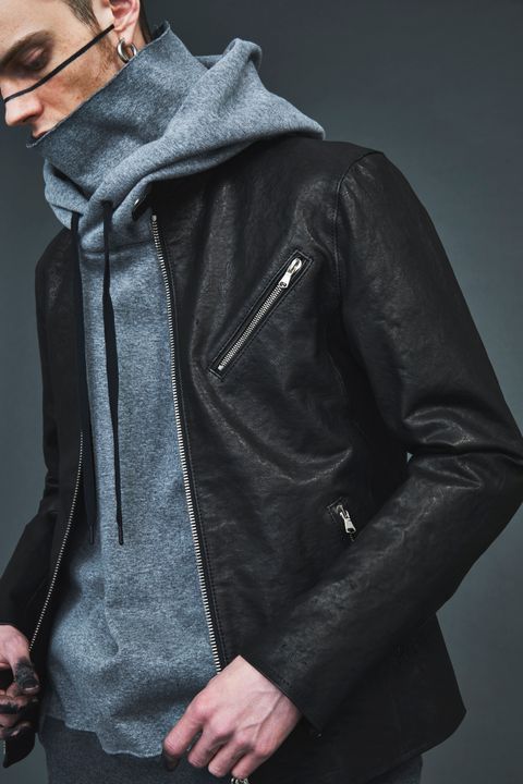 《締め予約品》ストレッチコットンポリ ベロア加工ニット ワイドプルオーバーフーディー / GRAY 【STRUM】 8月中~下旬入荷予定