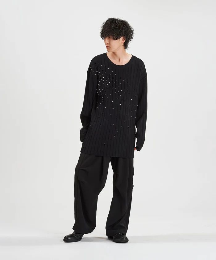 スタッズニットプルオーバー BLACK【NO ID.】