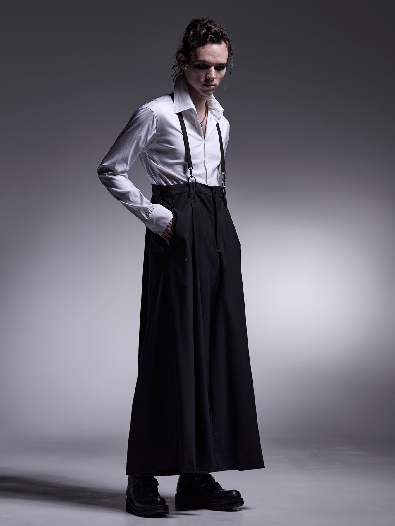 【予約品 7月13日(日) 締切】Suspender Wide Tuck Slacks / サスペンダー ワイドタックスラックス / ブラック