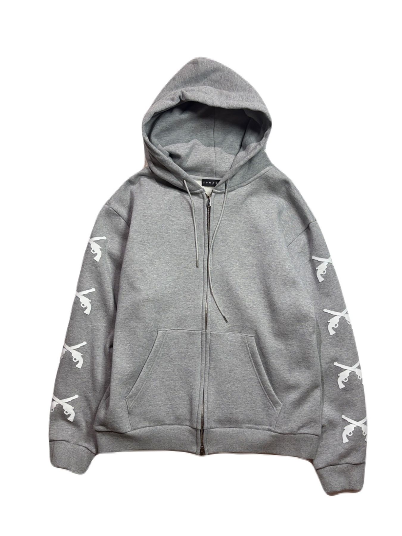 【予約品 3月9日(月) 18:00 締切】LEATHER PATCH HOODIE / レザーパッチ ジップフーディ  / グレー