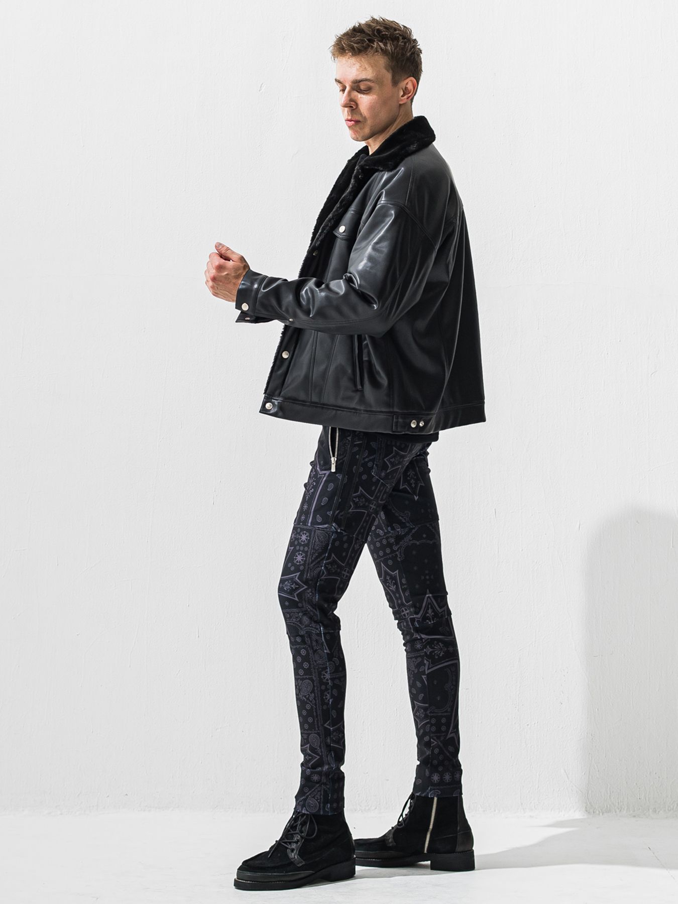 【予約品 9月6日(日) 締切】LEATHER FUR OVER G / レザー ファー オーバー Gジャン / ブラック