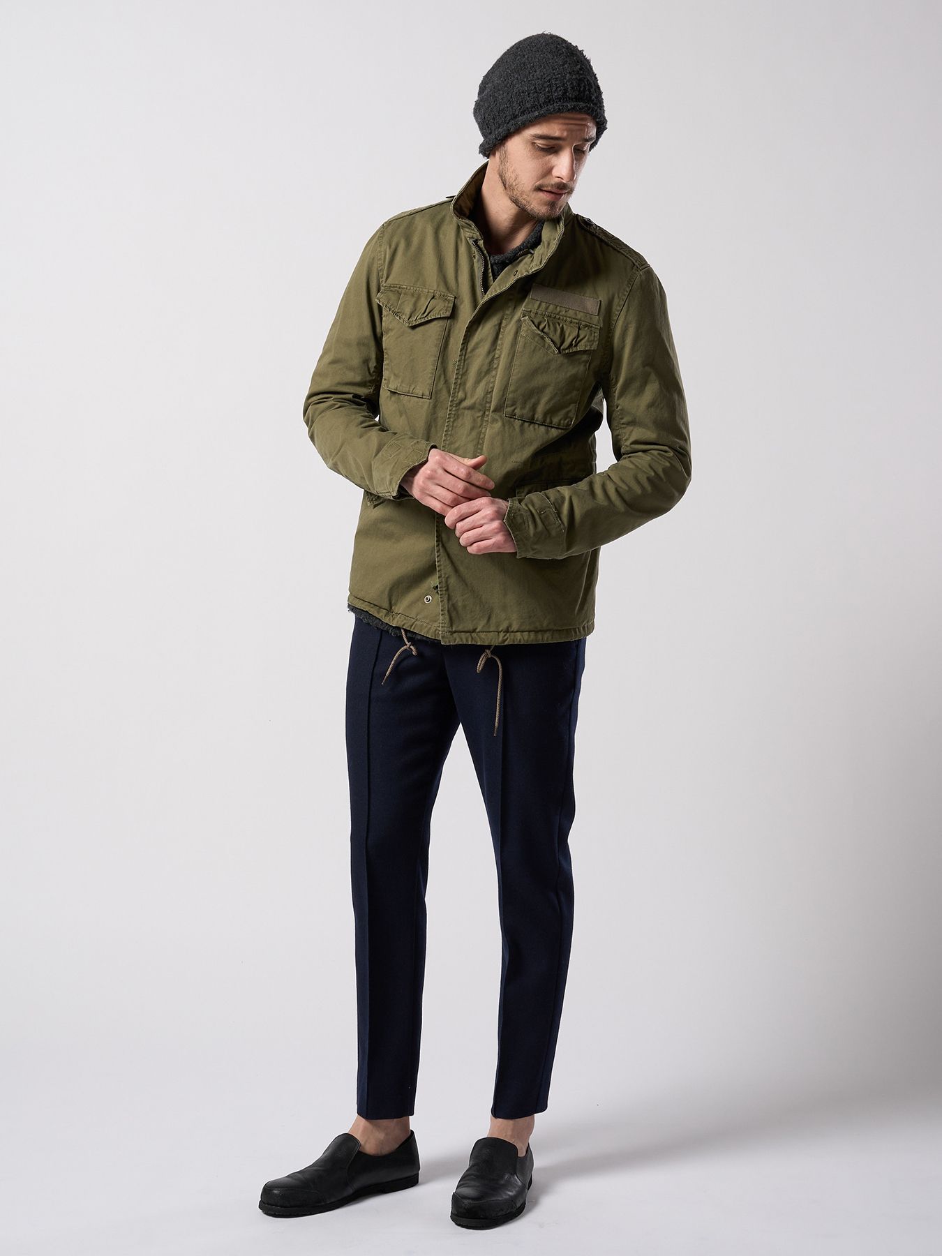 【予約品 4月19日(日) 18時締切】fancy yarn roll beanie / バルーン型ニットキャップ / チャコール