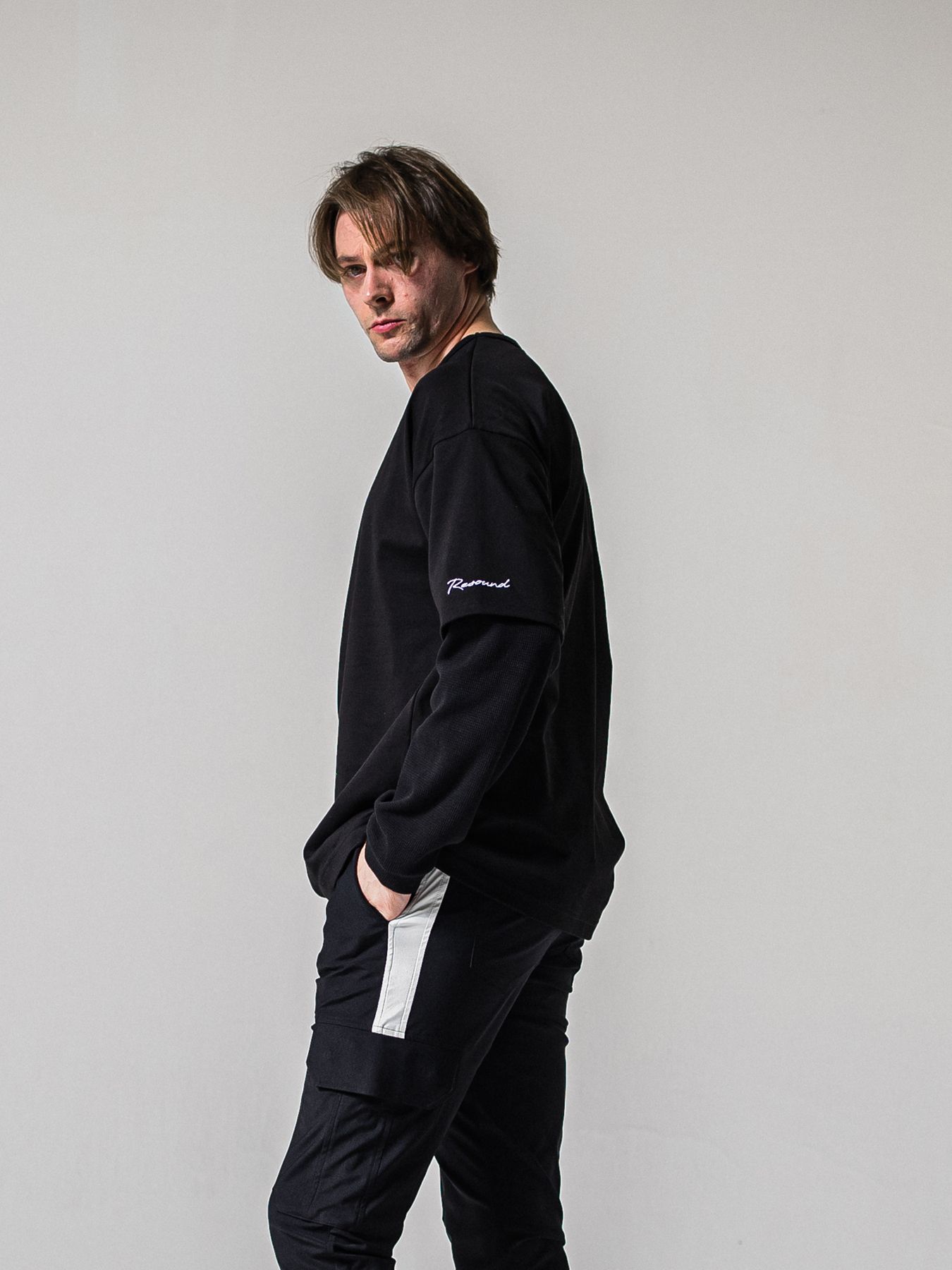 【予約品 11月16日(日) 締切】FAKE LAYERED WAFFLE LONGSLEEVE / フェイクレイヤード ワッフル ロングスリーブTシャツ / ブラック