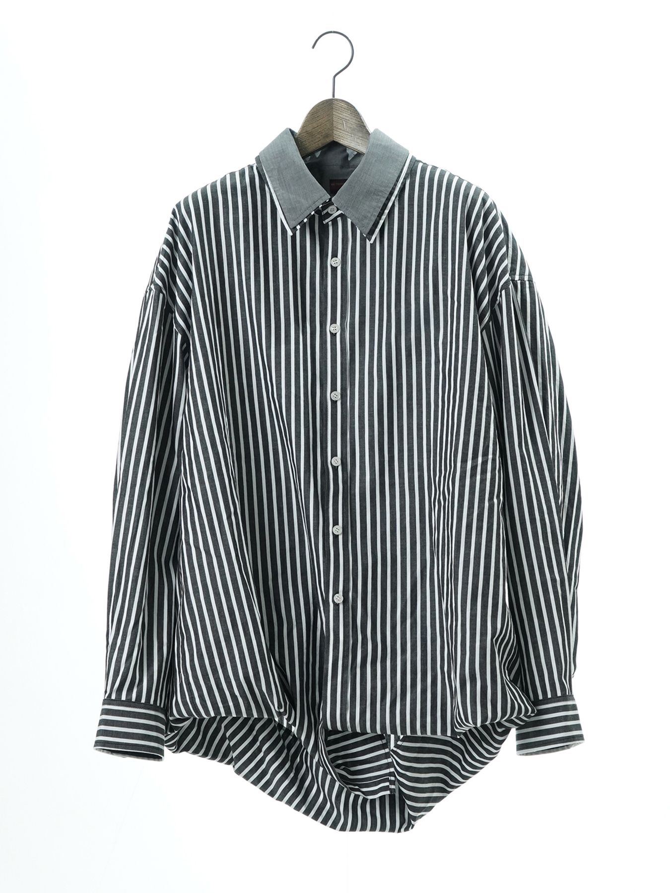 【予約品 10月26日(日) 締切】DOUBLESHIRT / レイヤード ストライプシャツ / BLACK Block.st