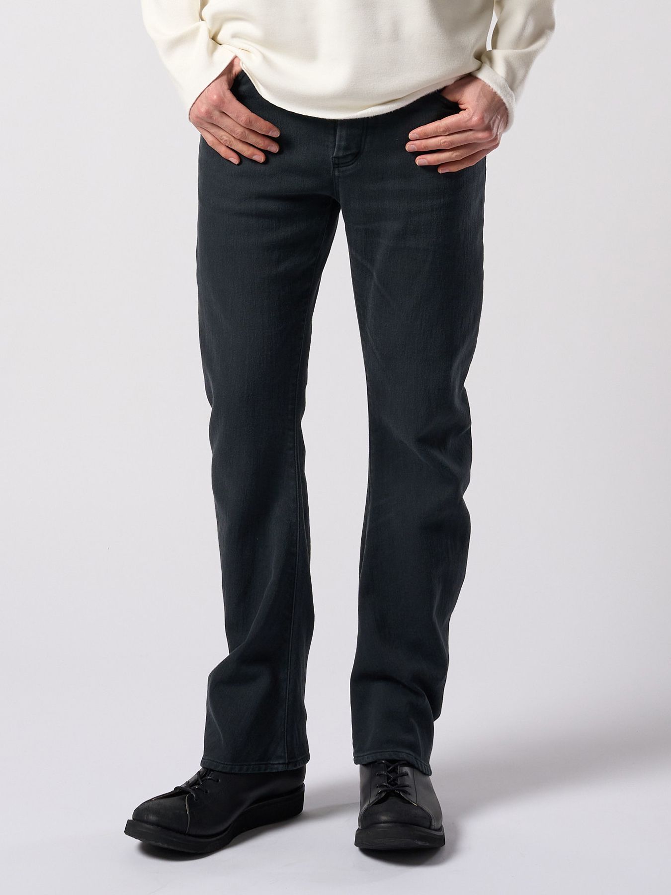 【予約品 4月19日(日) 18時締切】denim jersey 3D banana flare pants / デニムジャージー 3D バナナフレアパンツ / ブラックユーズド