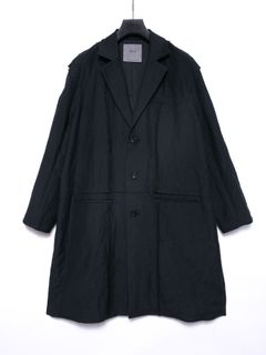【予約品 4月6日(月) 締切】Wool Linen Gabardine Washer Chester Long Coat / ウールリネンギャバジン ワッシャー チェスターロングコート / ブラック