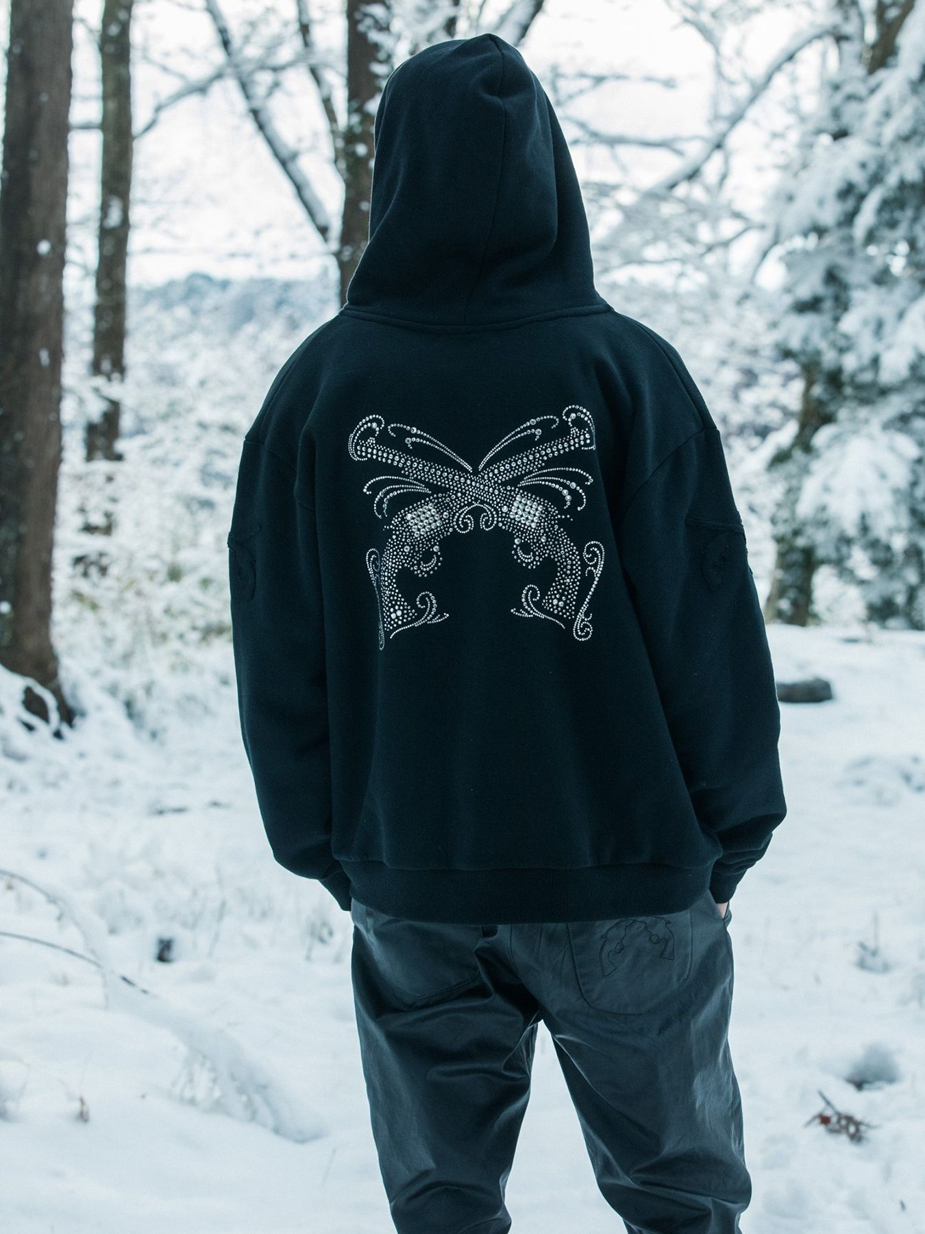 【予約品 3月9日(月) 18:00 締切】CROSSGUN CRY HOODIE / クリスタルクロスガン ジップフーディ / ブラック