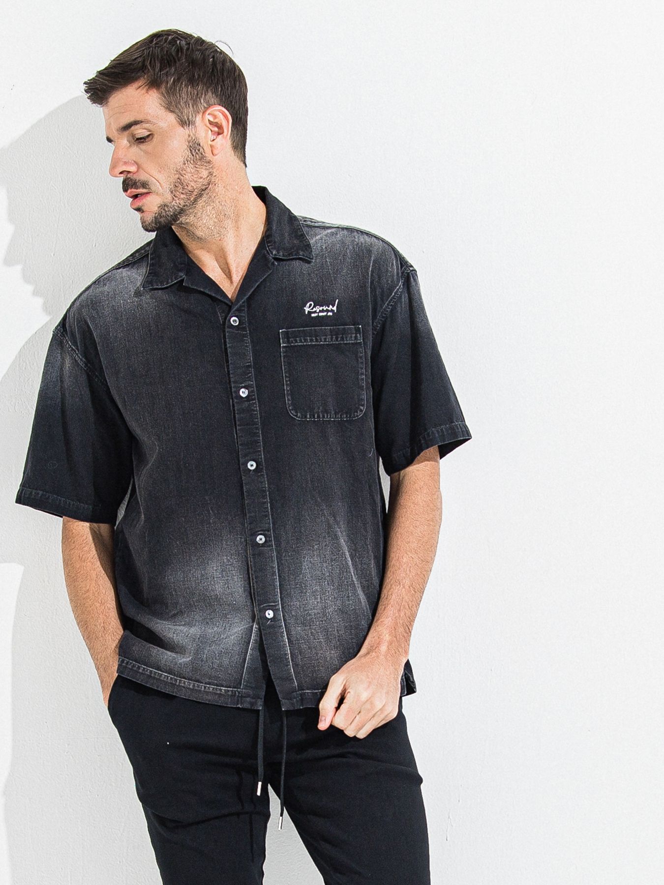 【予約品 】ZACK HALF DENIM SHIRT / ザックハーフスリーブデニムシャツ / ブラックプリント
