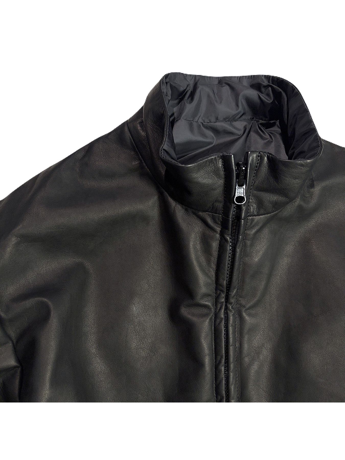 【予約品 3月9日(月) 18:00 締切】COW LEATHER ZIP JKT / カウレザー スタンド ジップ ブルゾン / ブラック